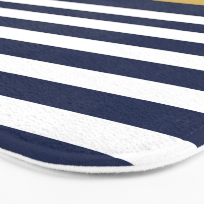 Graduated Stripes in Navy Blue, Blush Pink, Mustard Yellow, and White. Minimalist Color Block Design Bath Mat Gallery Image 3