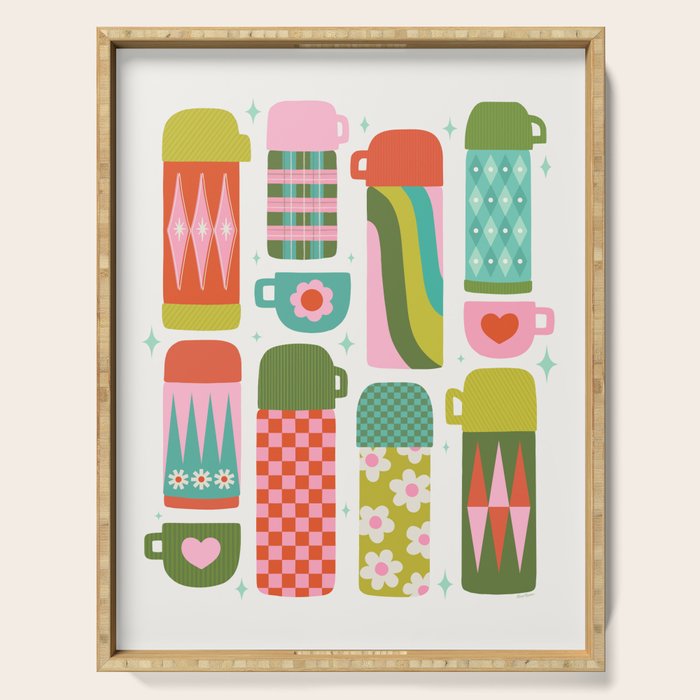 Retro Coffee Thermoses Multicolor on White Serving Tray Gallery Image 1