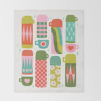 Retro Coffee Thermoses Multicolor on White Throw Blanket Gallery Image 2