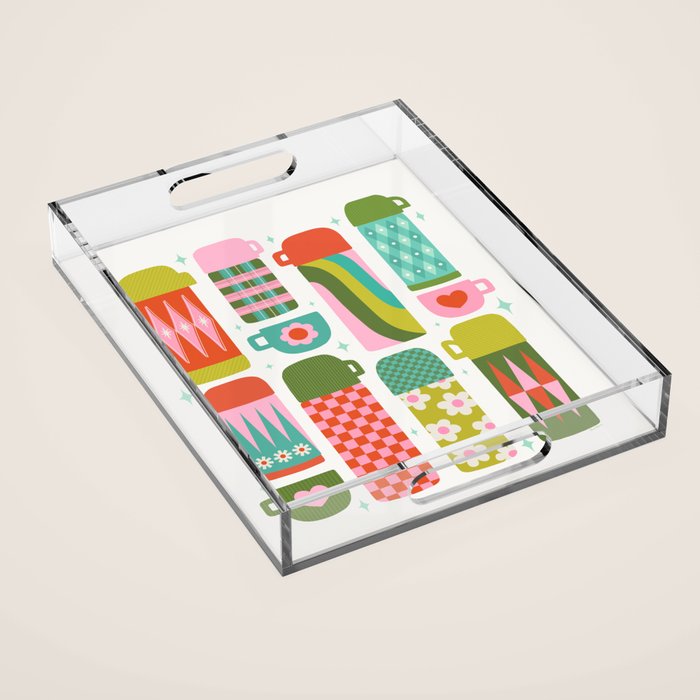 Retro Coffee Thermoses Multicolor on White Acrylic Tray Gallery Image 1