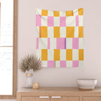 Summer check handdrawn orange Wall Tapestry Gallery Image 2