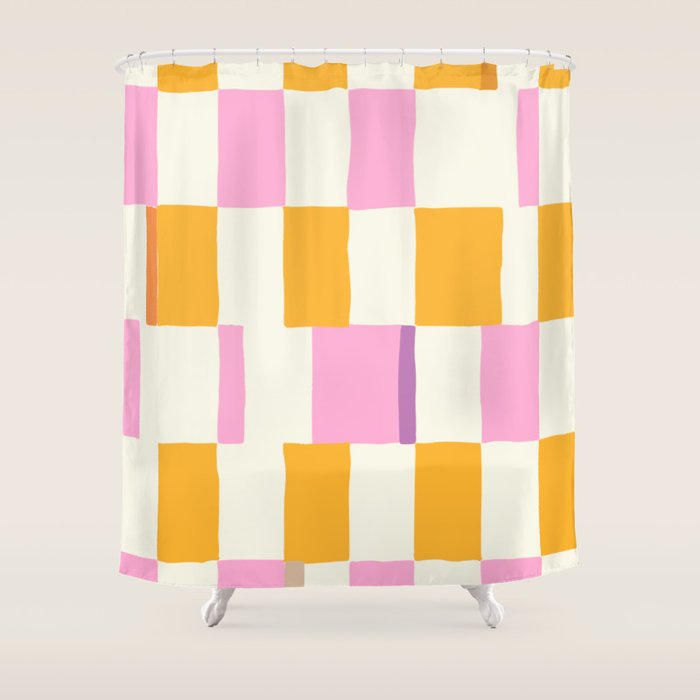 Summer check handdrawn orange Shower Curtain Gallery Image 1