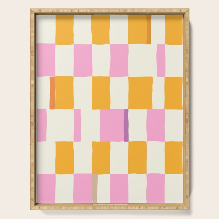 Summer check handdrawn orange Serving Tray Gallery Image 1