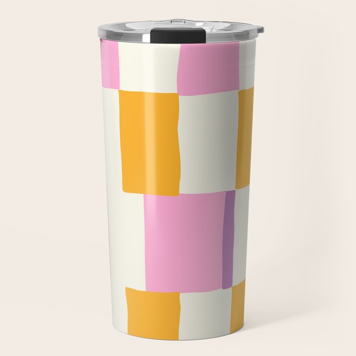 Summer check handdrawn orange Travel Mug Gallery Image 1
