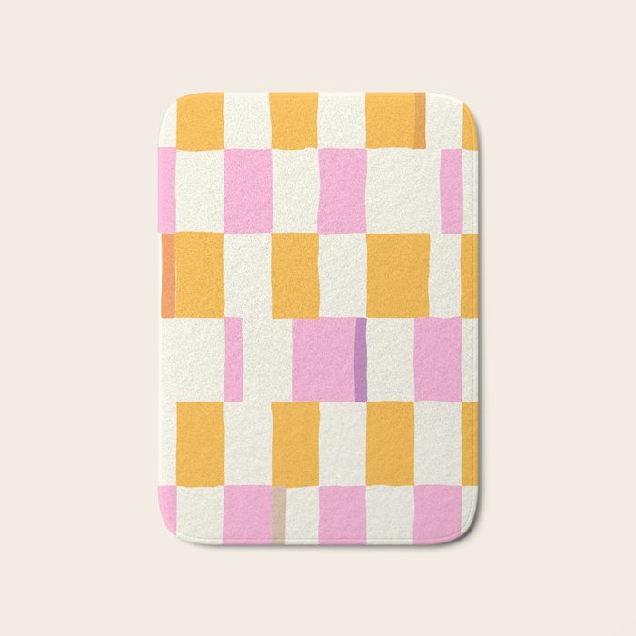 Summer check handdrawn orange Bath Mat Gallery Image 1