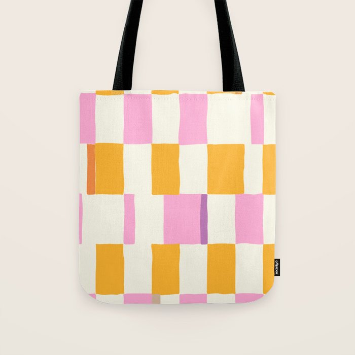 Summer check handdrawn orange Tote Bag Gallery Image 1