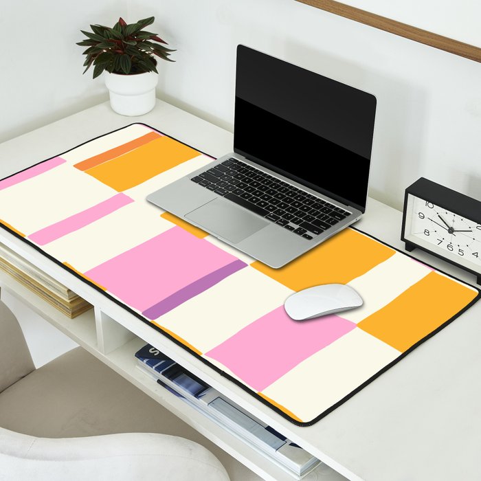 Summer check handdrawn orange Desk Mat Gallery Image 2