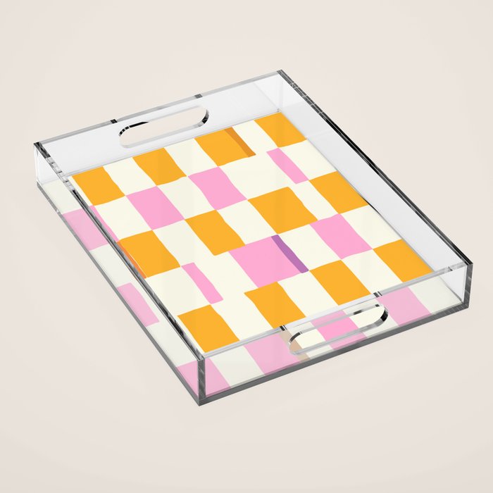 Summer check handdrawn orange Acrylic Tray Gallery Image 1