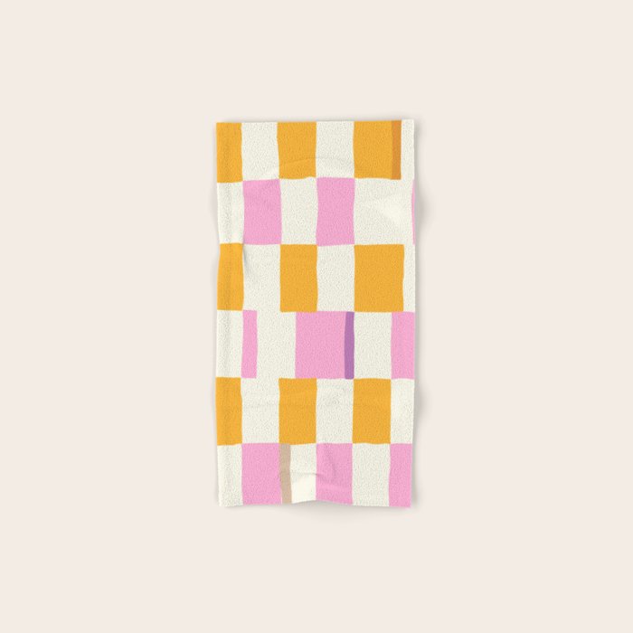Summer check handdrawn orange Bath Towel Gallery Image 1