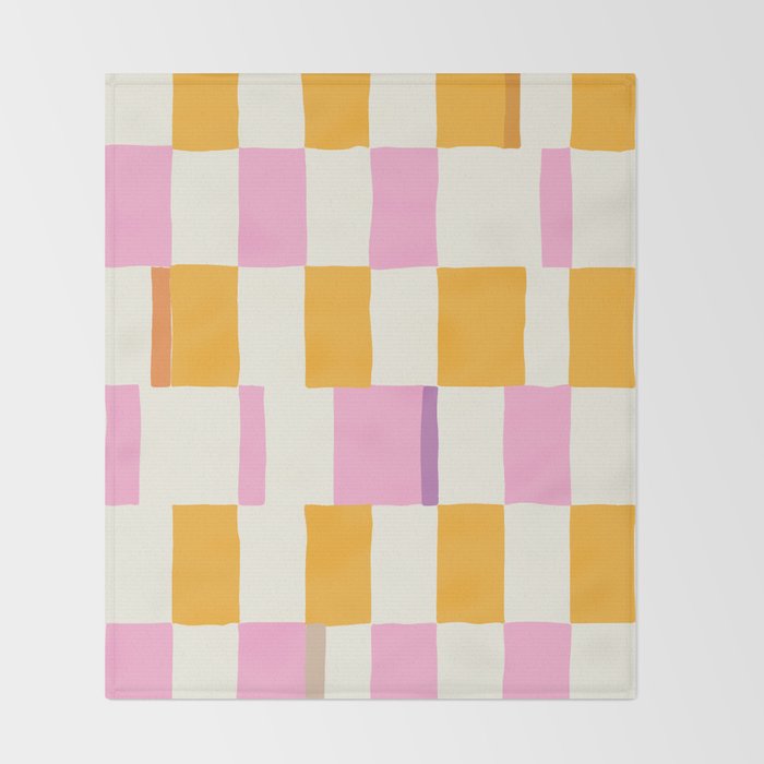 Summer check handdrawn orange Throw Blanket Gallery Image 2