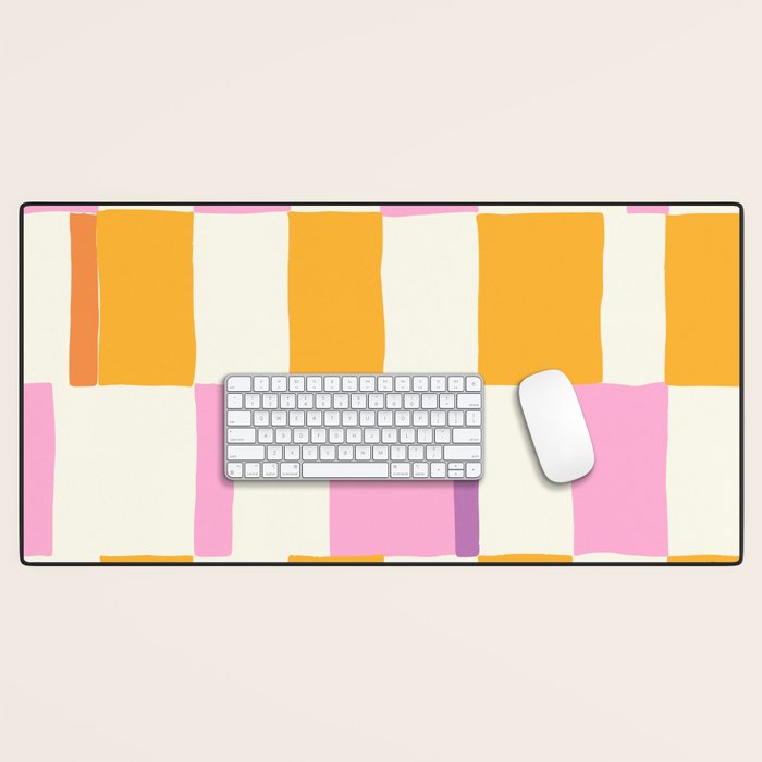 Summer check handdrawn orange Desk Mat Gallery Image 1