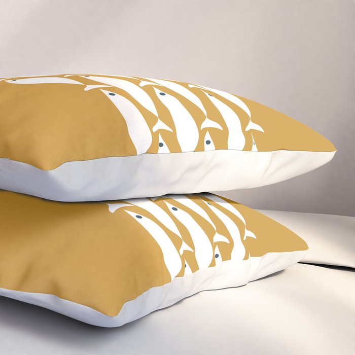 Fish Stripe 6 Minimalist Midcentury Modern Fish Pattern in White, Navy Blue, and Dark Mustard  Pillow Sham Gallery Image 3