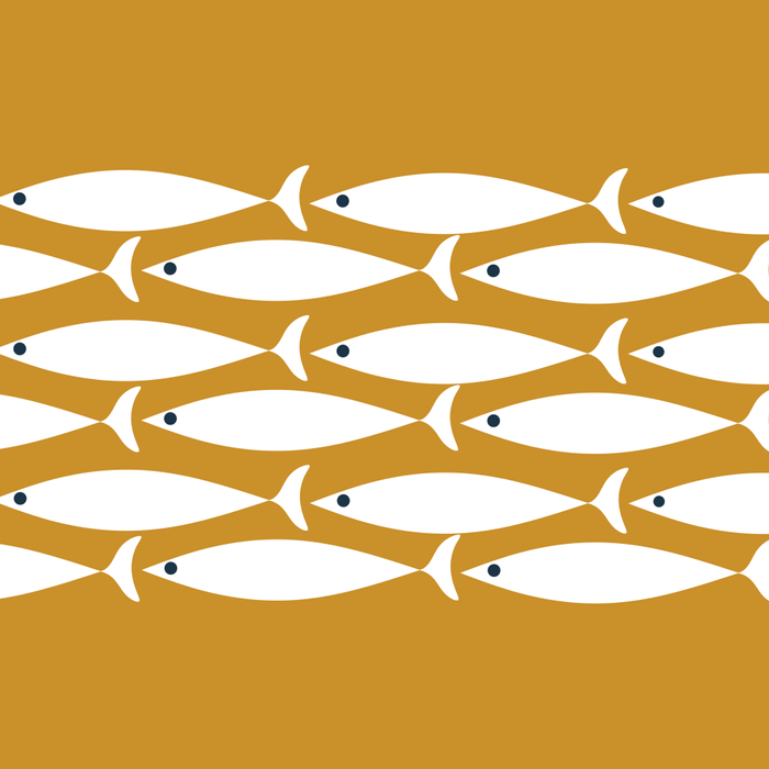 Fish Stripe 6 Minimalist Midcentury Modern Fish Pattern in White, Navy Blue, and Dark Mustard  Coffee Mug Gallery Image 2