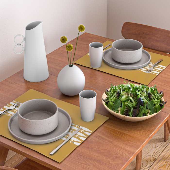 Fish Stripe 6 Minimalist Midcentury Modern Fish Pattern in White, Navy Blue, and Dark Mustard  Placemat Gallery Image 2