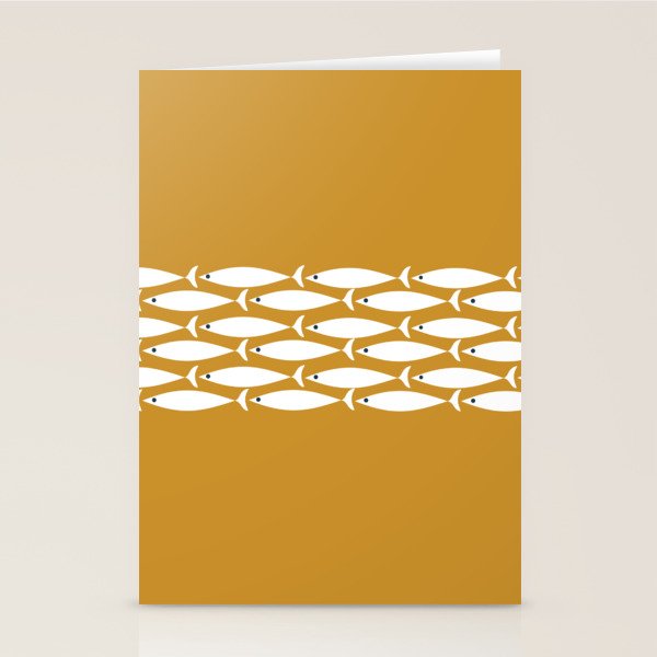 Fish Stripe 6 Minimalist Midcentury Modern Fish Pattern in White, Navy Blue, and Dark Mustard  Stationery Card Gallery Image 2