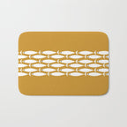 Fish Stripe 6 Minimalist Midcentury Modern Fish Pattern in White, Navy Blue, and Dark Mustard  Bath Mat Gallery Image 1