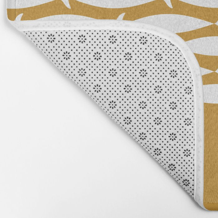 Fish Stripe 6 Minimalist Midcentury Modern Fish Pattern in White, Navy Blue, and Dark Mustard  Bath Mat Gallery Image 2