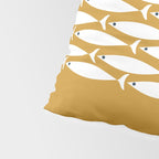 Fish Stripe 6 Minimalist Midcentury Modern Fish Pattern in White, Navy Blue, and Dark Mustard  Pillow Sham Gallery Image 4