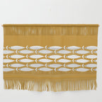 Fish Stripe 6 Minimalist Midcentury Modern Fish Pattern in White, Navy Blue, and Dark Mustard  Wall Hanging Gallery Image 1