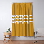 Fish Stripe 6 Minimalist Midcentury Modern Fish Pattern in White, Navy Blue, and Dark Mustard  Window Curtain Gallery Image 5