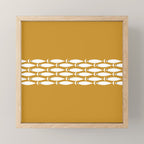 Fish Stripe 6 Minimalist Midcentury Modern Fish Pattern in White, Navy Blue, and Dark Mustard  Mini Art Print Gallery Image 1