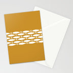 Fish Stripe 6 Minimalist Midcentury Modern Fish Pattern in White, Navy Blue, and Dark Mustard  Stationery Card Gallery Image 2