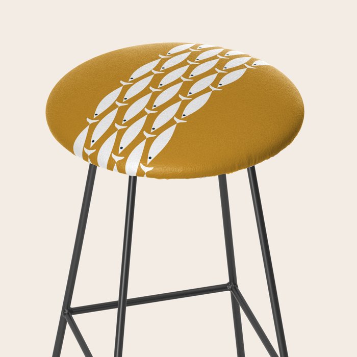 Fish Stripe 6 Minimalist Midcentury Modern Fish Pattern in White, Navy Blue, and Dark Mustard  Stool Gallery Image 2