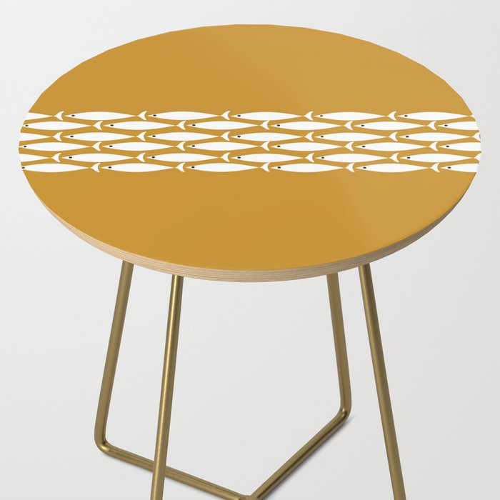 Fish Stripe 6 Minimalist Midcentury Modern Fish Pattern in White, Navy Blue, and Dark Mustard  Side Table Gallery Image 2