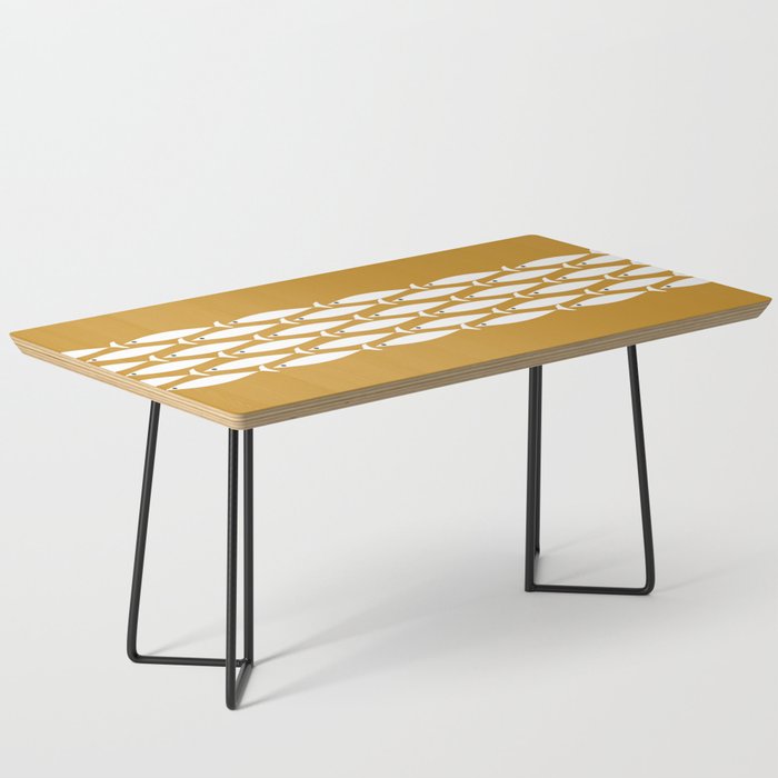 Fish Stripe 6 Minimalist Midcentury Modern Fish Pattern in White, Navy Blue, and Dark Mustard  Coffee Table Gallery Image 1
