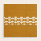 Fish Stripe 6 Minimalist Midcentury Modern Fish Pattern in White, Navy Blue, and Dark Mustard  Wood Wall Art Gallery Image 1
