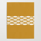 Fish Stripe 6 Minimalist Midcentury Modern Fish Pattern in White, Navy Blue, and Dark Mustard  Poster Gallery Image 4