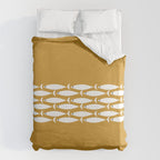 Fish Stripe 6 Minimalist Midcentury Modern Fish Pattern in White, Navy Blue, and Dark Mustard  Duvet Cover Gallery Image 6