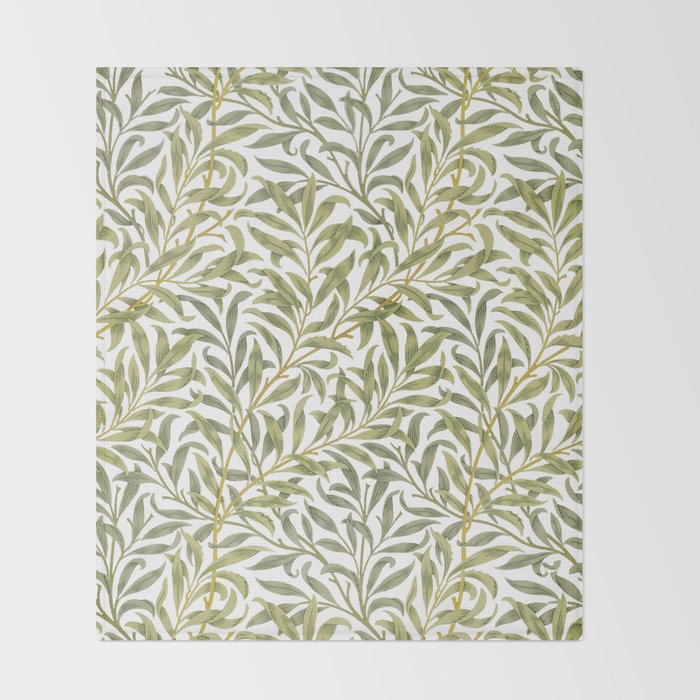 William Morris Willow Bough Green & White 1887 Throw Blanket Gallery Image 2
