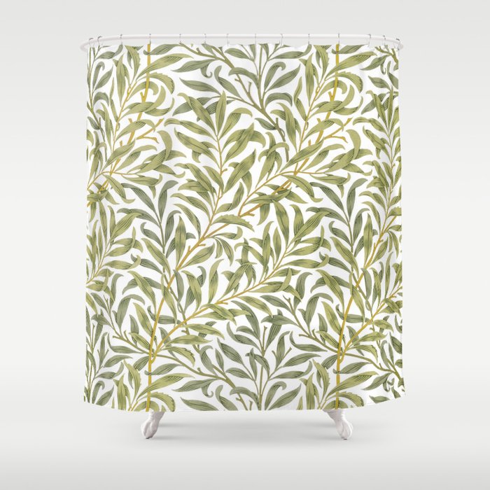 William Morris Willow Bough Green & White 1887 Shower Curtain Gallery Image 1