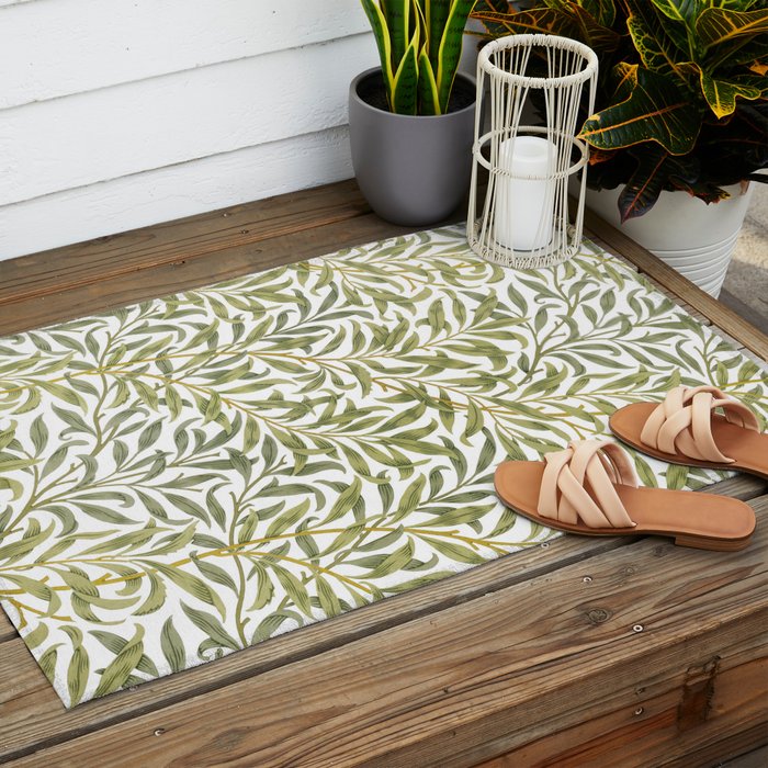 William Morris Willow Bough Green & White 1887 Outdoor Rug Gallery Image 2