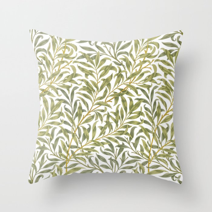 William Morris Willow Bough Green & White 1887 Throw Pillow Gallery Image 1