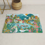 Coastal village sailing landscape Rug Gallery Image 1