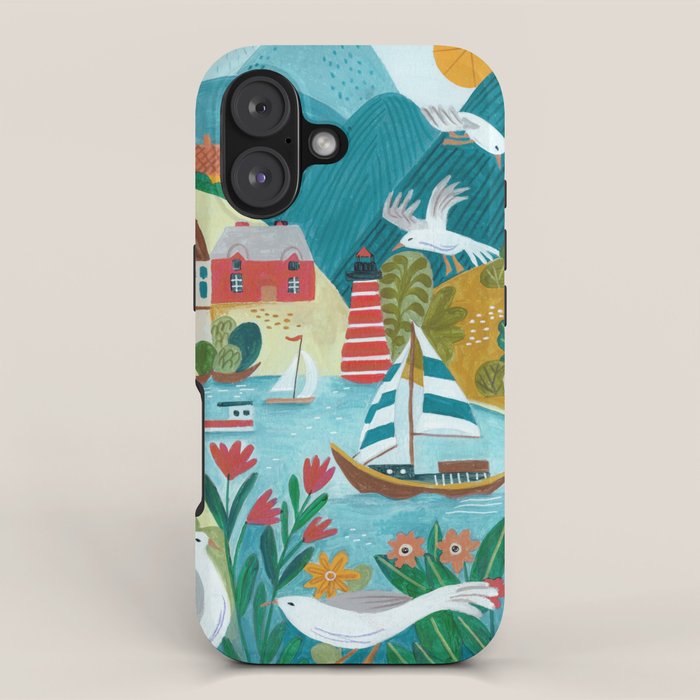 Coastal village sailing landscape iPhone Case Gallery Image 1