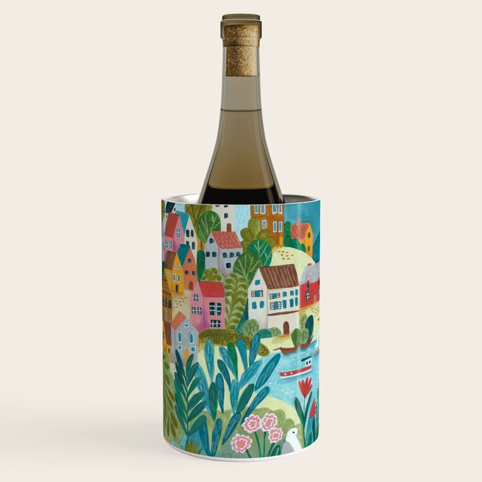 Coastal village sailing landscape Wine Chiller Gallery Image 2