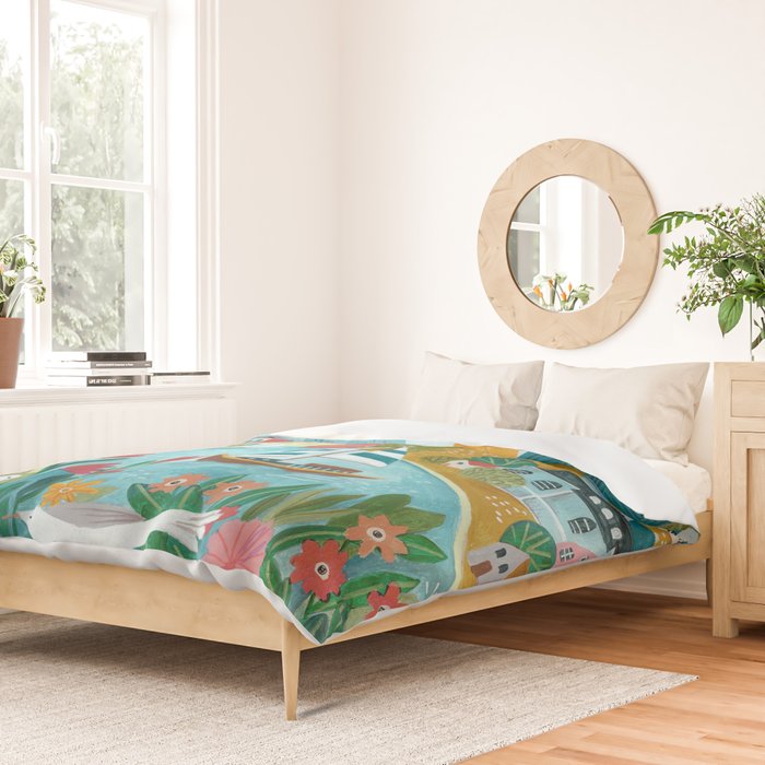 Coastal village sailing landscape Duvet Cover Gallery Image 2