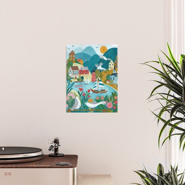 Coastal village sailing landscape Poster Gallery Image 2