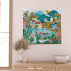 Coastal village sailing landscape Wall Tapestry Gallery Image 2