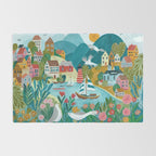 Coastal village sailing landscape Rug Gallery Image 2