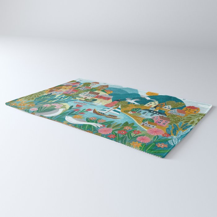 Coastal village sailing landscape Rug Gallery Image 3