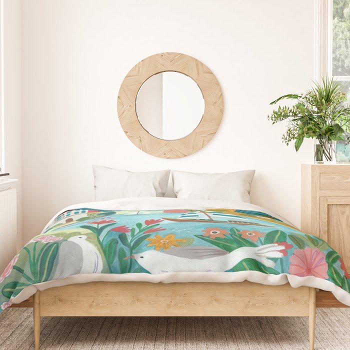 Coastal village sailing landscape Duvet Cover Gallery Image 3
