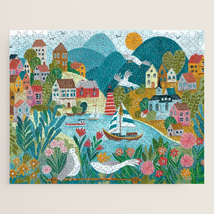 Coastal village sailing landscape Jigsaw Puzzle Gallery Image 1