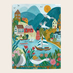 Coastal village sailing landscape Poster Gallery Image 4