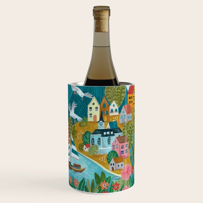 Coastal village sailing landscape Wine Chiller Gallery Image 3