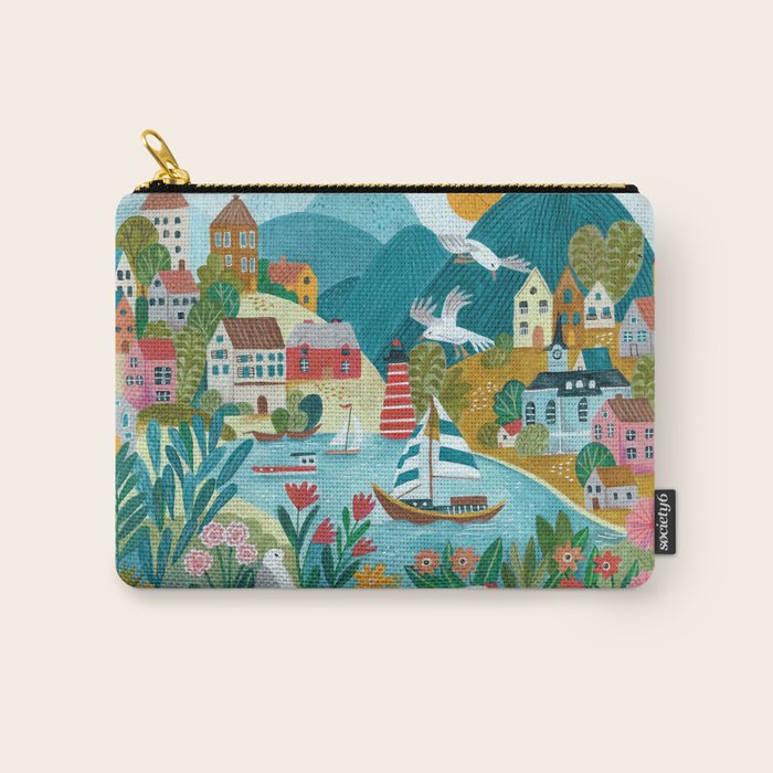 Coastal village sailing landscape Carry All Pouch Gallery Image 1