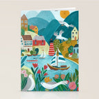 Coastal village sailing landscape Stationery Card Gallery Image 2